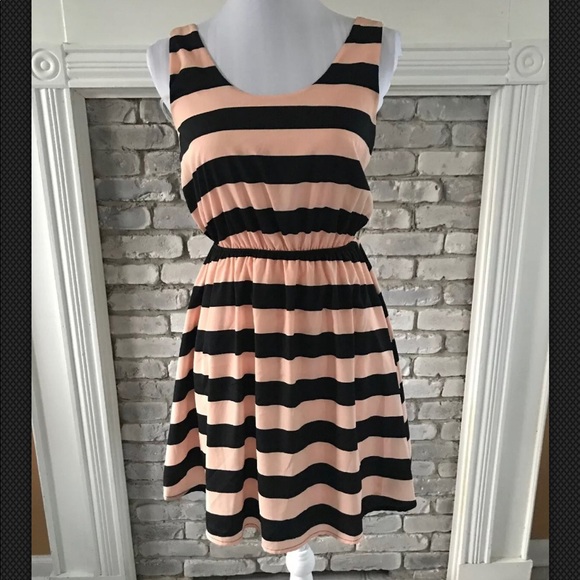 WINDSOR SKATER DRESS STRIPED BLACK/CORAL S - Picture 2 of 8